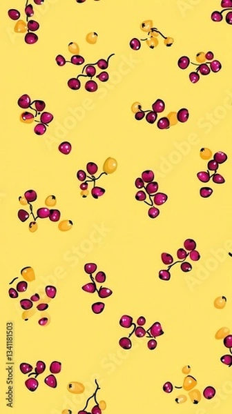 Fototapeta Charming Yellow Background with Vibrant Berries Pattern