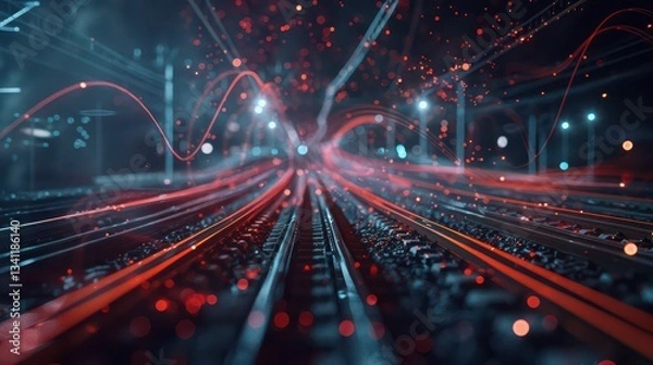 Fototapeta Railroad and technology concept. Traffic network.