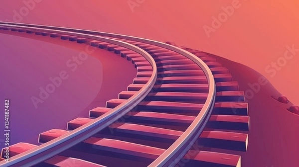 Fototapeta Railway train track vector route. Rail pattern round circular curve railroad path icon. Railway Track Silhouette.