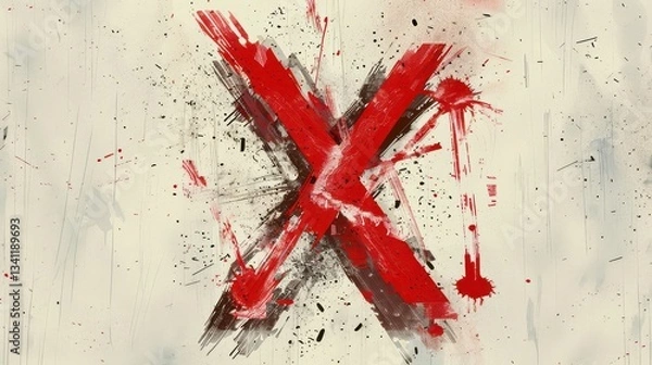 Fototapeta Red letter X in ink, designed in a grungy vector style
