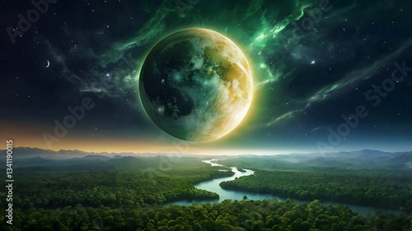 Obraz Harmony of Worlds A Lush Forest Under Celestial Skies (2)