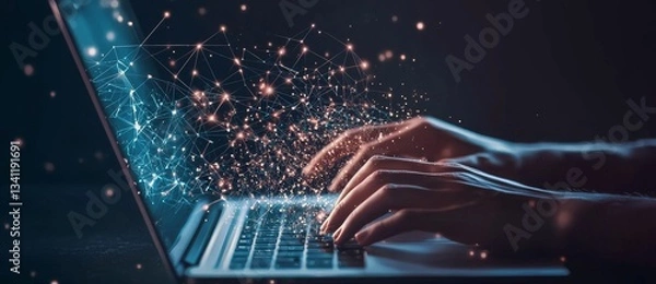 Fototapeta A new era of digital transformation has begun, characterized by the intersection of human touch and the metaverse universe, paving the way for next-generation technology