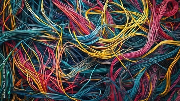 Fototapeta Abstract colorful tangled threads background