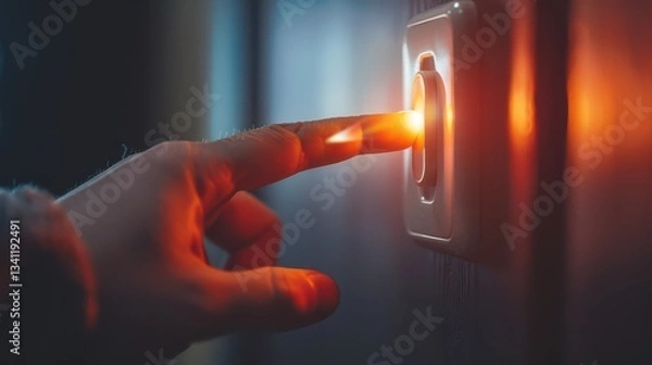 Fototapeta A person is pointing at a light switch