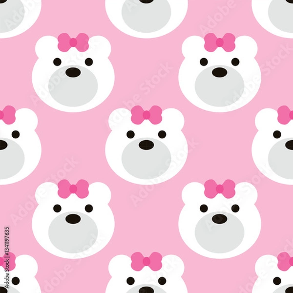 Fototapeta Adorable Cute Polar Bear Vector Seamless Pattern Digital Paper – Winter Arctic Baby Bear Background for Children's Nursery, Scrapbooking, Wrapping Paper, Fabric, Kids Room Decor, and More