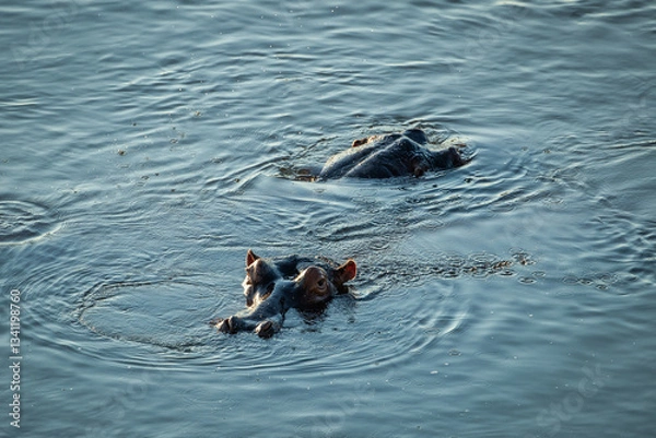 Obraz Hippos cooling off in a river