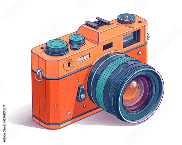 Fototapeta Vintage Orange Retro Camera with Large Lens and Stylish Design for Photography Enthusiasts

