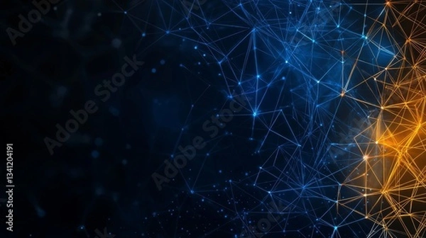 Fototapeta On a dark background, a digital blue and golden tech circle embodies the concept of science, the universe, and cutting-edge digital technologies