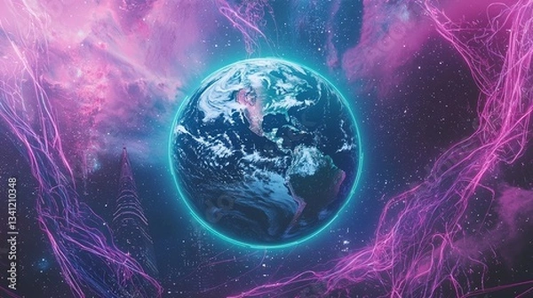 Fototapeta Abstract Technology Background with Vibrant Flowing Energy