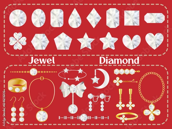 Obraz ジュエリー■ダイヤモンドのアクセサリーセット（ゴールド＆プラチナ＆シルバー）