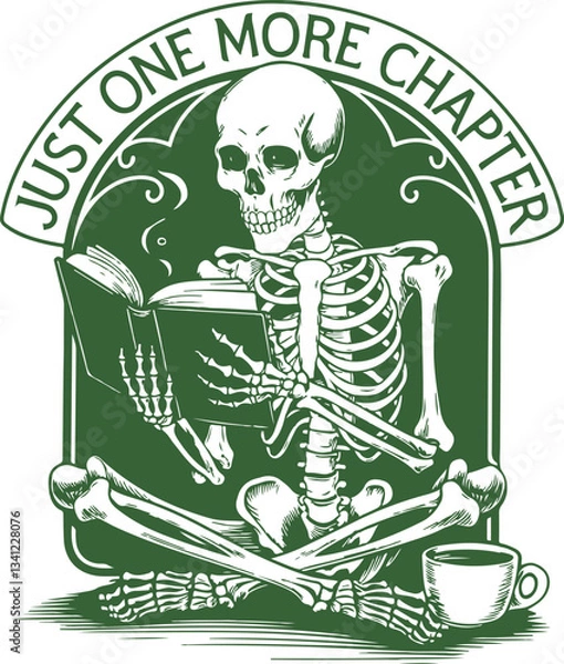 Obraz Just One More Chapter Skeleton Coffee Funny Book Lover Sublimation Design
