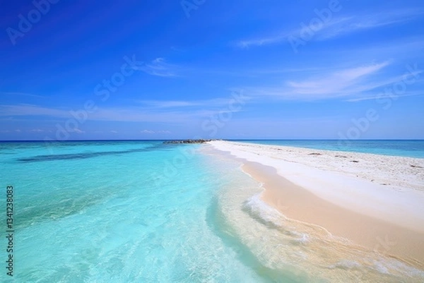Obraz Serene Tropical Paradise Azure Waters Meet White Sands Under a Bright Blue Sky