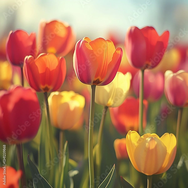 Fototapeta 따스한 햇빛을 받고 있는 튤립