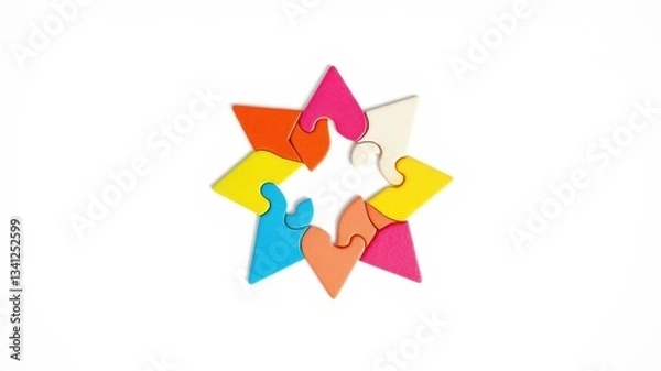 Fototapeta Colorful Star Puzzle Pieces Interlocking in a Circle
