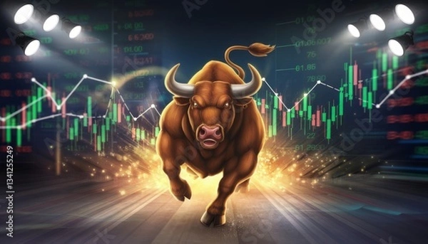 Obraz Bull Market Concept with Financial Graphs and Lights