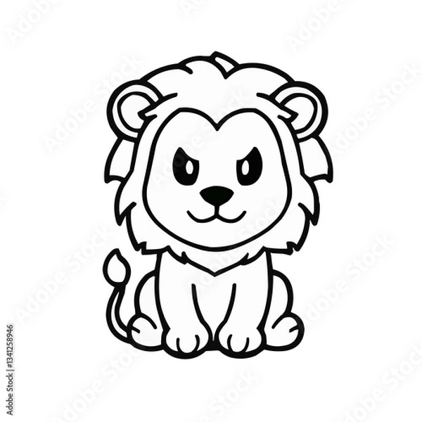 Fototapeta Black and white line art of a lion, logo, coloring book asset, for your coloring book, kawaii