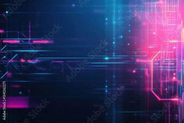 Fototapeta An eye-catching abstract digital circuit design featuring a striking pink and blue background creating a futuristic appeal