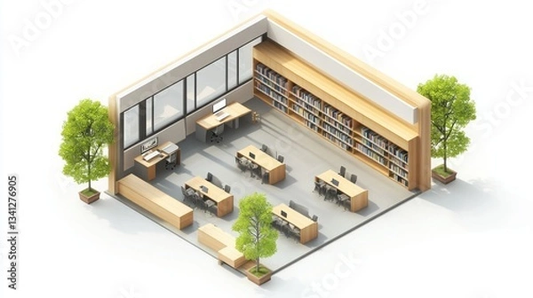 Obraz Modern Library Interior isometric view