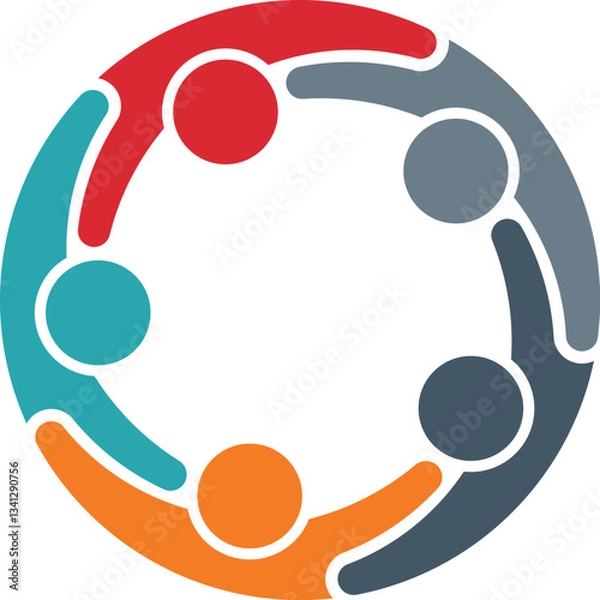 Obraz Unified Circle Five Piece Team Logo: Colorful People Connected In Harmony