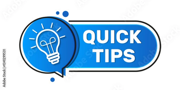 Fototapeta Blue quick tips icon. Quick tips logo with light bulb. Message or label concept as new knowledge and learning practiceBest tips, useful tricks, hint, advice and idea for business and advertising.