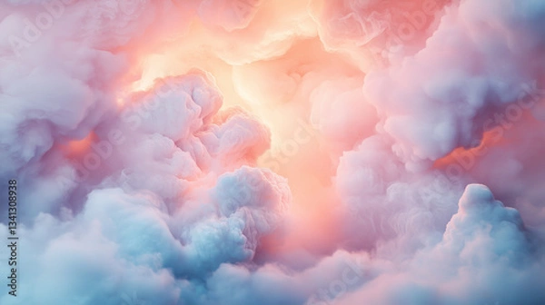 Obraz A heavenly ethereal and celestial background with soft pastel clouds and glowing light