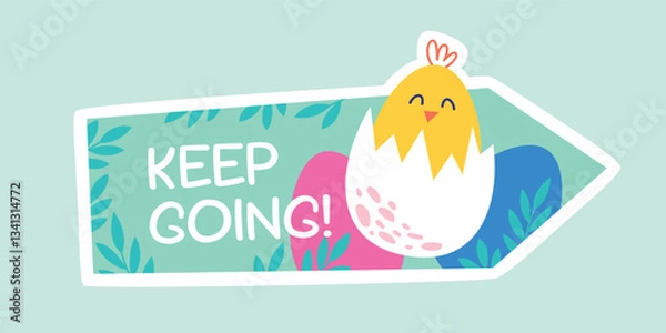 Fototapeta Egg search direction indicator with hatched chick for Easter Egg Hunt. Vector illustration template for Easter holiday celebration