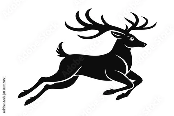 Fototapeta reindeer flying line art silhouette vector illustration