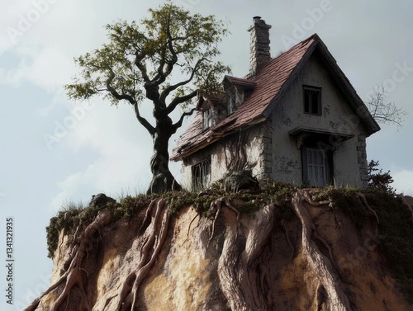 Fototapeta House on a hill, generative, AI