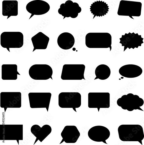 Obraz Set of blank white speech bubble in flat design, chatting box, message box icon. Balloon doodle style of thinking sign symbol. Speech bubble isolated on background