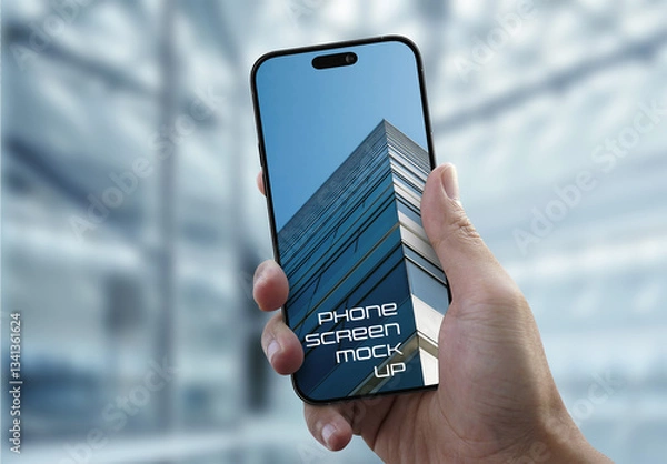 Fototapeta Mockup of Mobile Phone Screen in Hand