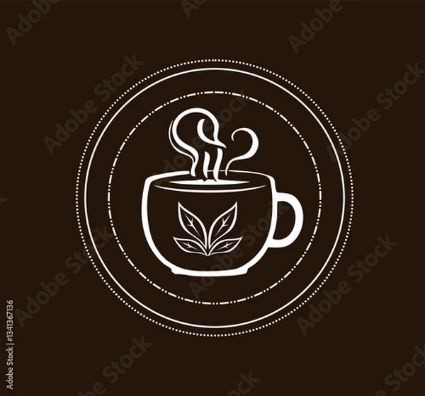 Obraz Monocrome vector logo of cofee cup with brown background