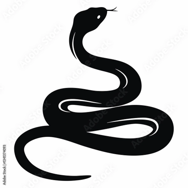 Obraz Coiled snake silhouette with raised head