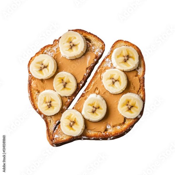 Fototapeta Peanut Butter Banana Toast: A Delicious and Nutritious Breakfast or Snack with Fresh Ingredients for a Healthy Lifestyle.