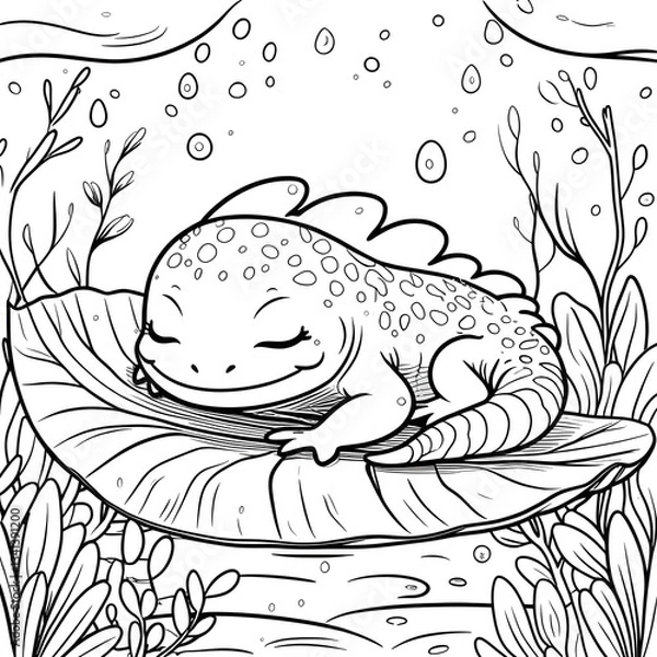 Fototapeta Bring the magic of cute sea creatures to life with this Kawaii Axolotl Coloring Page, designed for kids and adults who love adorable and simple coloring books. 