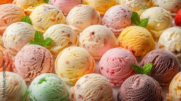 Fototapeta Colorful ice cream spoons create a delightful summer dessert display. Generative AI