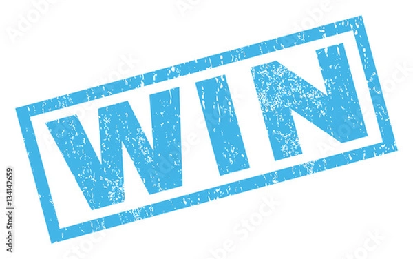Obraz Win text rubber seal stamp watermark. Caption inside rectangular banner with grunge design and dust texture. Inclined vector blue ink sign on a white background.