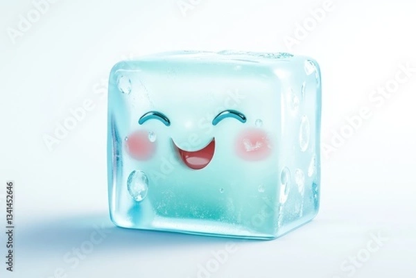 Fototapeta A happy, smiling ice cube with blush, isolated on a white background.