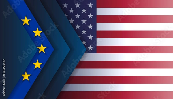 Fototapeta European union U.S. flags banner, background. Partnership crisis, competition tensions, tax, tariffs, trade, sanctions, duties partnerships between United States and Europe	