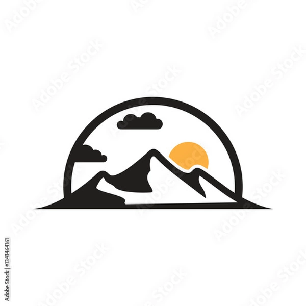 Obraz mountains and sun in a circle of clouds logo vector