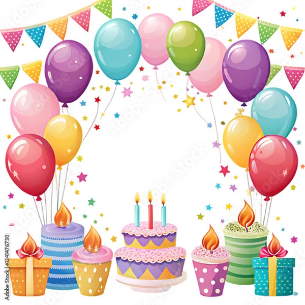 Obraz Birthday Party Balloons & Cake