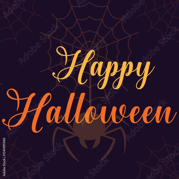 Obraz Happy Halloween lettering with spider and webs