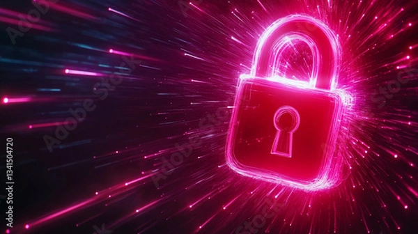 Fototapeta Cybersecurity Padlock with Light Streaks