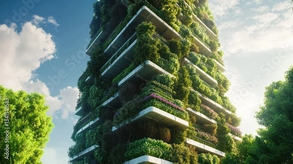 Fototapeta A blueprint for a vertical farm with hydroponic systems, controlled climate zones, and automated farm management tools