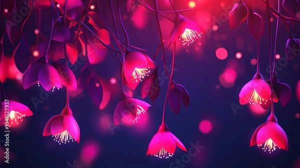 Obraz Futuristic glowing flowers in beautiful colors on a dark background