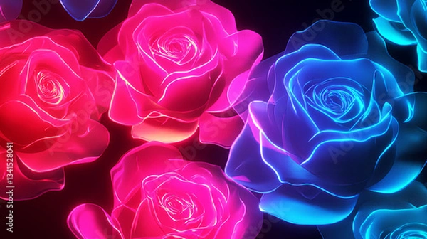 Obraz Futuristic glowing flowers in beautiful colors on a dark background