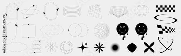 Obraz Y2K Abstract Geometric Brutalism Vector Pack – Trendy Graphic Elements Set
