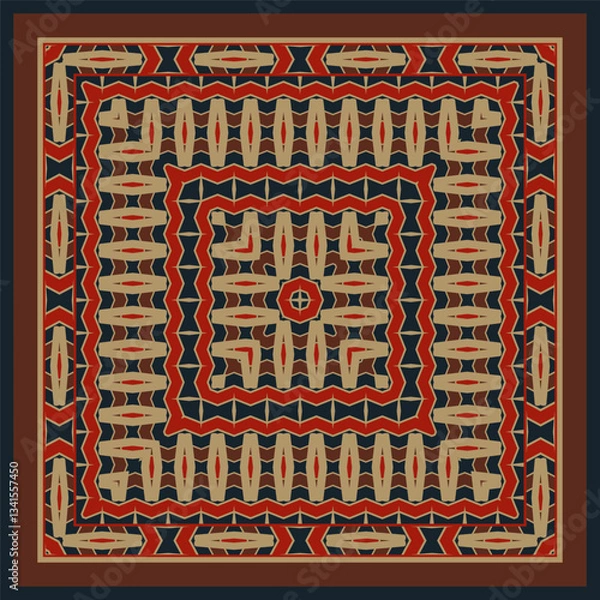 Obraz Creative trendy color abstract geometric pattern in brown red yellow blue, vector seamless, can be used for printing onto fabric, interior, design, textile. Frame. Ribbons.