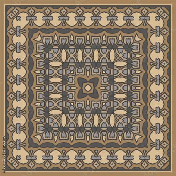 Obraz Style seamless pattern in brown beige in oriental style. Square ornament for scarves, pillows, for printing on fabric or paper. Ribbon.