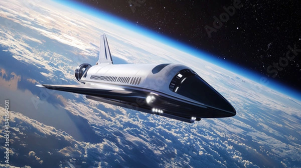 Fototapeta spacecraft for tourism in space. view from orbit to earth. space tourism. new tech and innovation