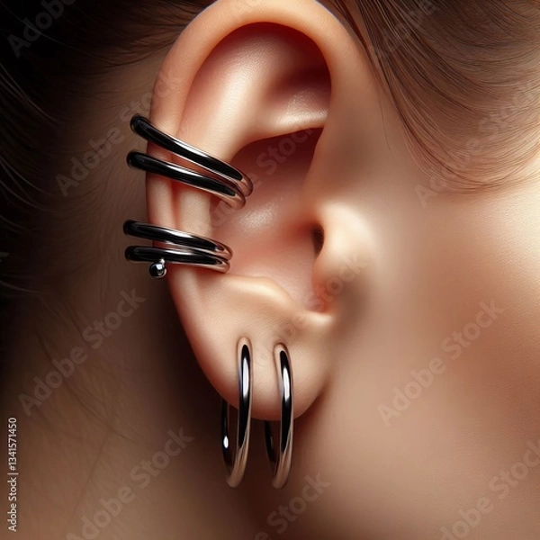 Obraz An adjustable cuff that wraps around the upper ear creating a tw
